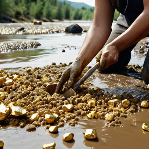 **Prompt:** Data cleaning process: A person meticulously sifting through muddy river water, separating gold nuggets (representing valuable data) from debris.