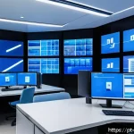 데이터 분석을 위한 데이터 수집 기법 - A modern digital data collection control room with multiple large screens displaying real-time socia...