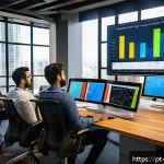 데이터 분석 자격증 종류 및 취득 방법 - A modern, bright office environment in S&atilde;o Paulo, Brazil, showing a diverse group of young professio...
