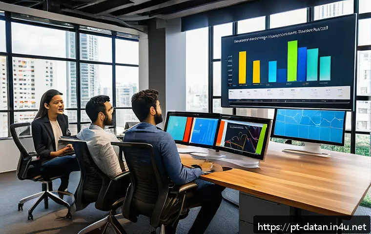 데이터 분석 자격증 종류 및 취득 방법 - A modern, bright office environment in São Paulo, Brazil, showing a diverse group of young professio...